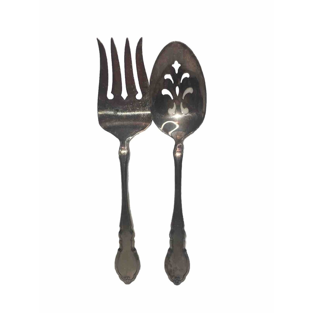 1881 ROGERS VINTAGE 1978 ALOUETTE PATTERN SILVERPLATE MEAT FORK & Slotted‎ SPOON